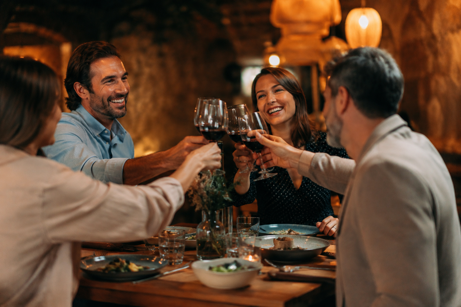 Comensales disfrutando la cena en el restaurante