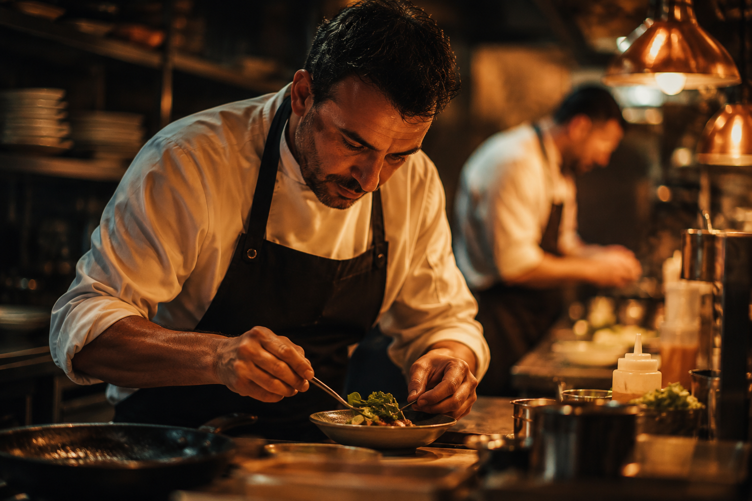 Cocina del restaurante en pleno servicio